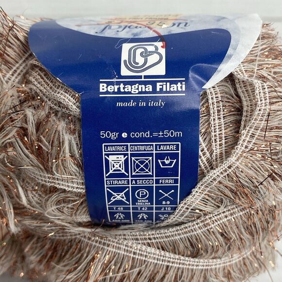 Bertagna Filati Cometa Wool Blend Eyelash Yarn 50gr White Fuzzy Gold Metallic - Picture 4 of 4